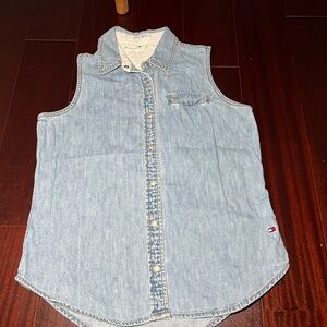 Tommy Hilfiger Blue Sleeveless Button-Down‎ Shirt